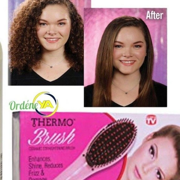 Thermal Hair Brush Ceramic Straightener Pink Petal Reduces Frizz & Damage - Picture 4 of 7